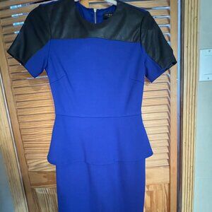 Ted Baker London Cobalt Blue Peplum Dress Leather Trim Sheath Size 1
